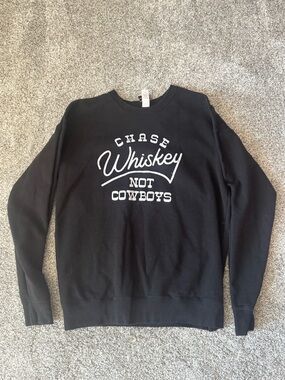 Black 'Chase Whiskey Not Cowboys' Graphic Crewneck Sweatshirt